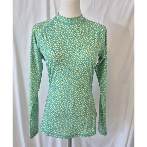New J. Crew Womens Rash Guard Green Yellow Floral Back Zip Top - Picture 1 of 6